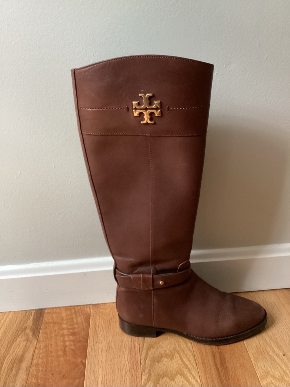 Tory Burch Brown Leather Tall Logo Riding Boots